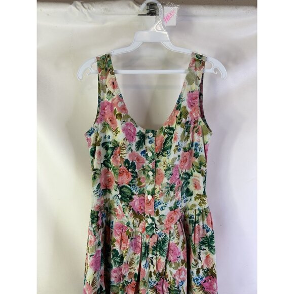 Vintage 80s Country Floral Button Front Bow Tea Dress Cottagecore - Picture 4 of 7